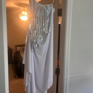 White Sequin Fringe Ballroom Latin Dress
